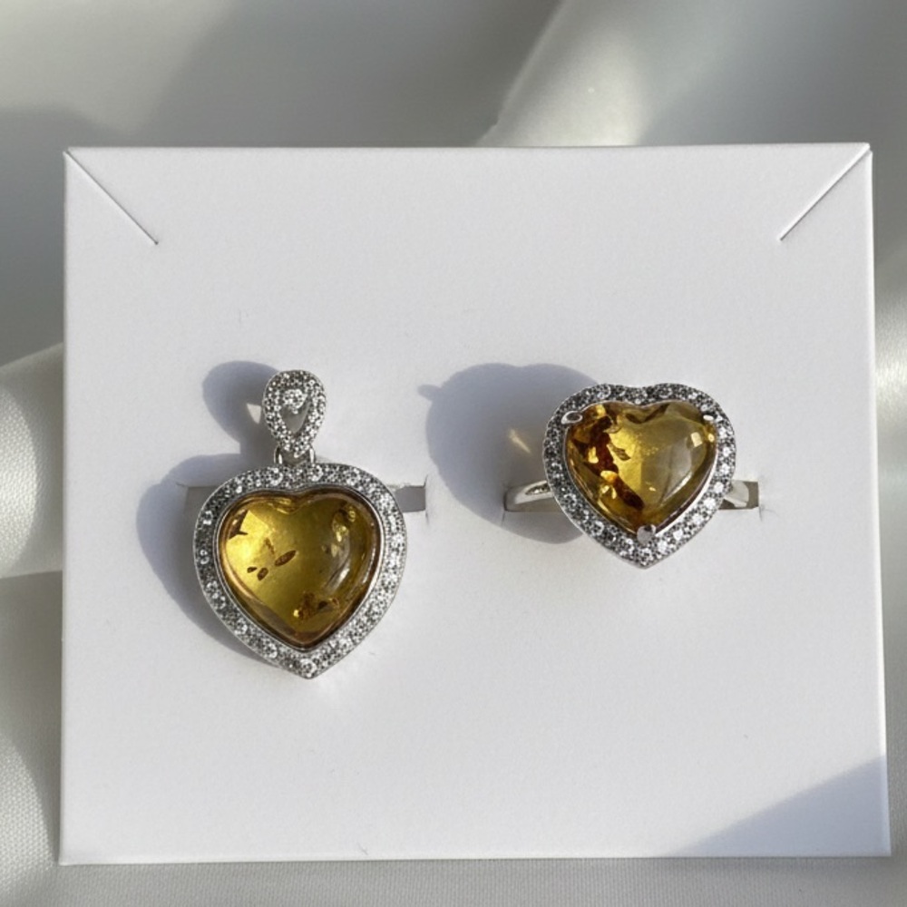 Heart-Shaped Yellow Gemstone Jewelry Set